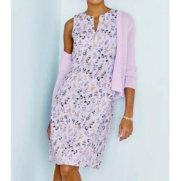 J Jill Love Linen Lilac Purple Floral Shift Dress Romantic Pockets Small Petite - Picture 2 of 12